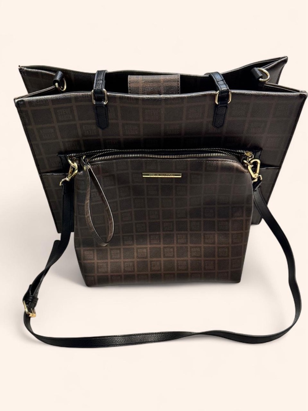 Steve Madden Plaid Tote with Matching Crossbody Pouch - Women's Bag